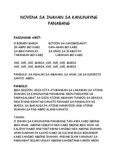 inahan sa kanunayng panabang|NOVENA: INAHAN SA .